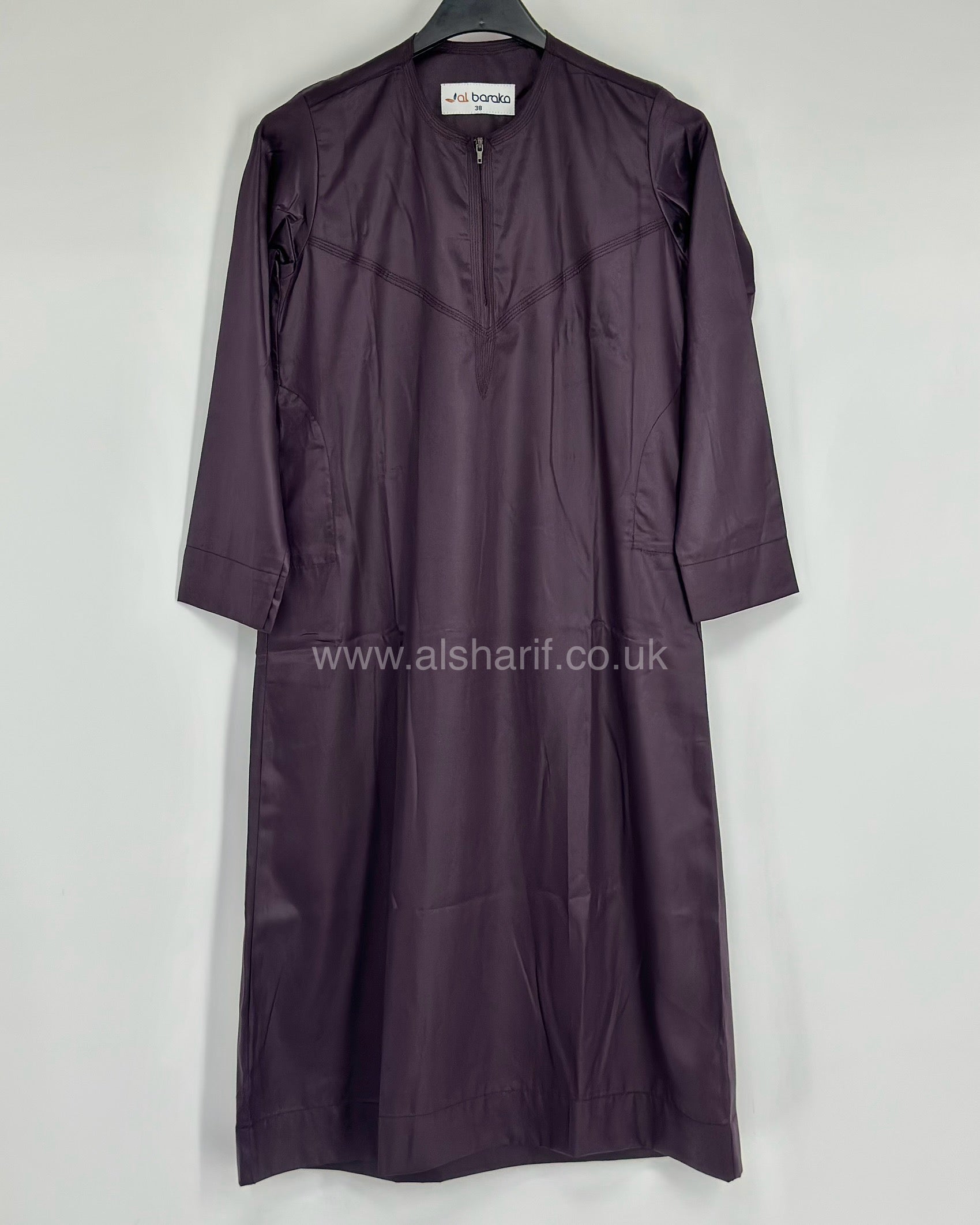 Dark purple Silky Boys Thobe Jubba Collarless with Zip Size 38