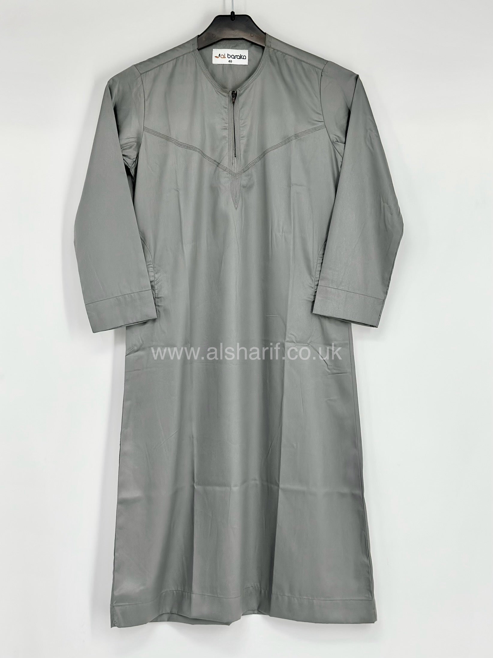 Grey Silky Boys Thobe Jubba Collarless with Zip Size 40
