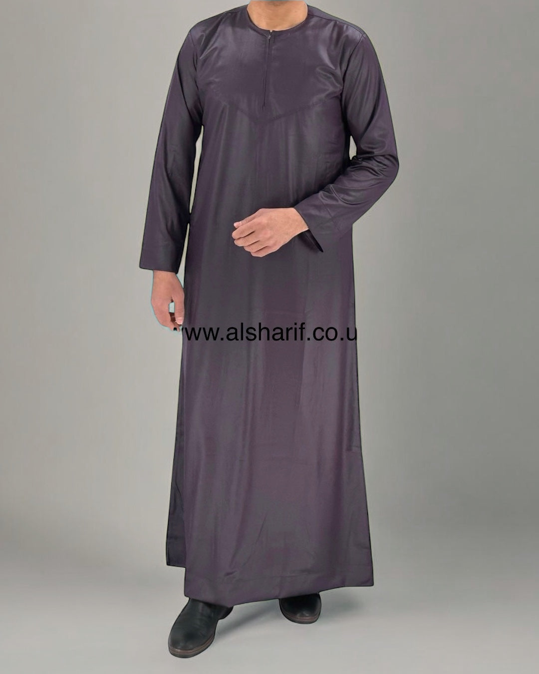 Dark Purple Silky Thobe / Jubba Collarless With Zip